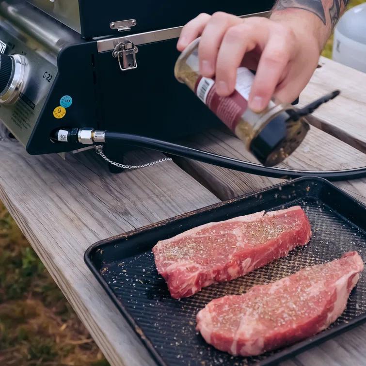 Monument Grills 13742,2-Burner Portable Stainless Steel Tabletop Propane Gas Grill with High Lid and Travel Locks, 15,000 BTU – Perfect for Family BBQs