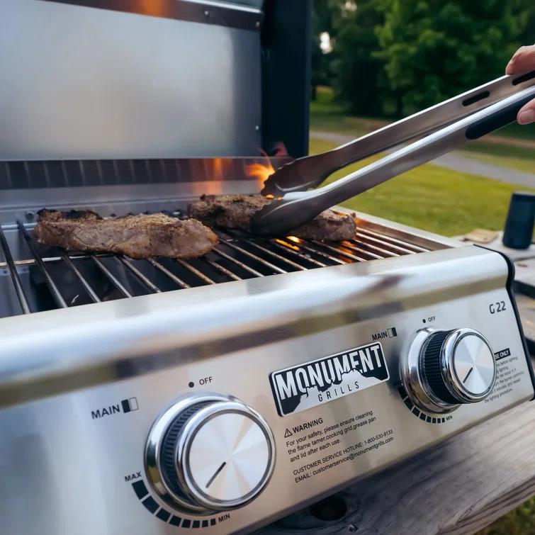 Monument Grills 13742,2-Burner Portable Stainless Steel Tabletop Propane Gas Grill with High Lid and Travel Locks, 15,000 BTU – Perfect for Family BBQs