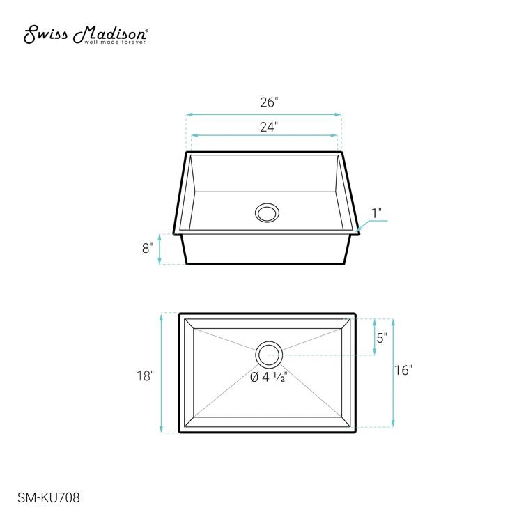 Tourner 26 x 18 Stainless Steel, Single Basin, Undermount Kitchen Sink