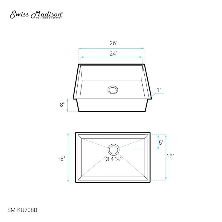 Tourner 26 x 18 Stainless Steel, Single Basin, Undermount Kitchen Sink