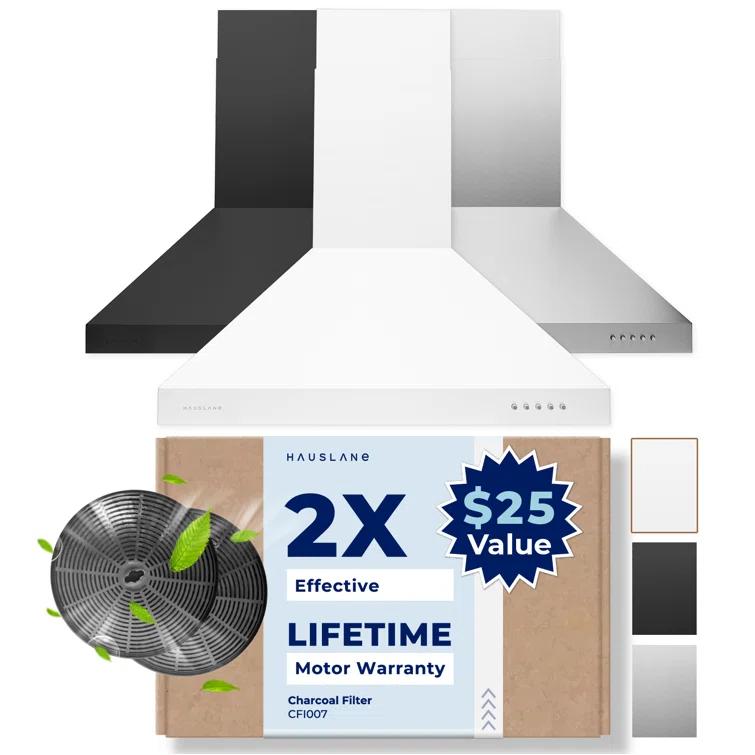 Hauslane Hauslane Wall Mount Range Hood 30 Inch | Wall Chimney | 6” Duct/Ductless Convertible, Strong Suction, Six-layer Aluminum Filters, Changeable LED Lamps, Stove Kitchen Vent Hood WM-530WHT-30B