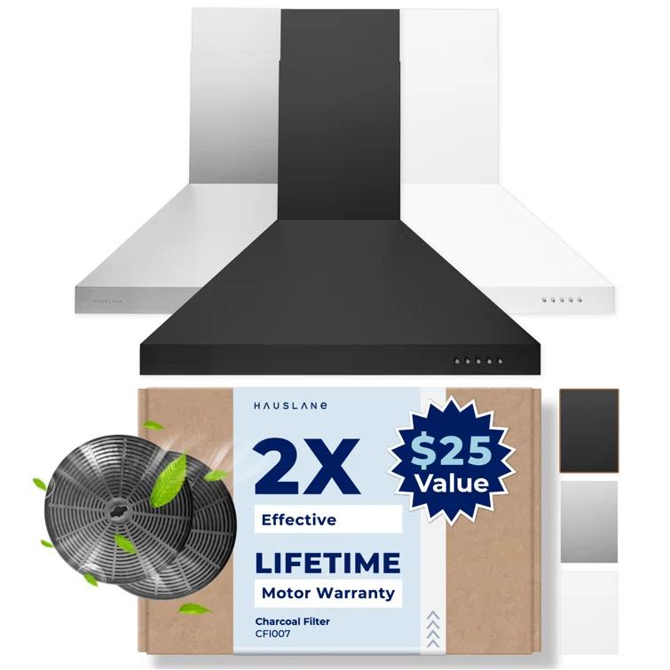 Hauslane Hauslane Wall Mount Range Hood 30 Inch | Wall Chimney | 6” Duct/Ductless Convertible, Strong Suction, Six-layer Aluminum Filters, Changeable LED Lamps, Stove Kitchen Vent Hood WM-530BLK-30B