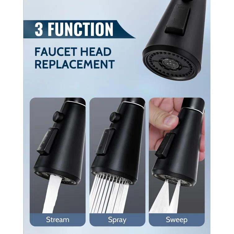 WOWOW 3-Function Sprayer Pull Down Kitchen Faucet Spray Head Replacement With 9-Adapter Kit
