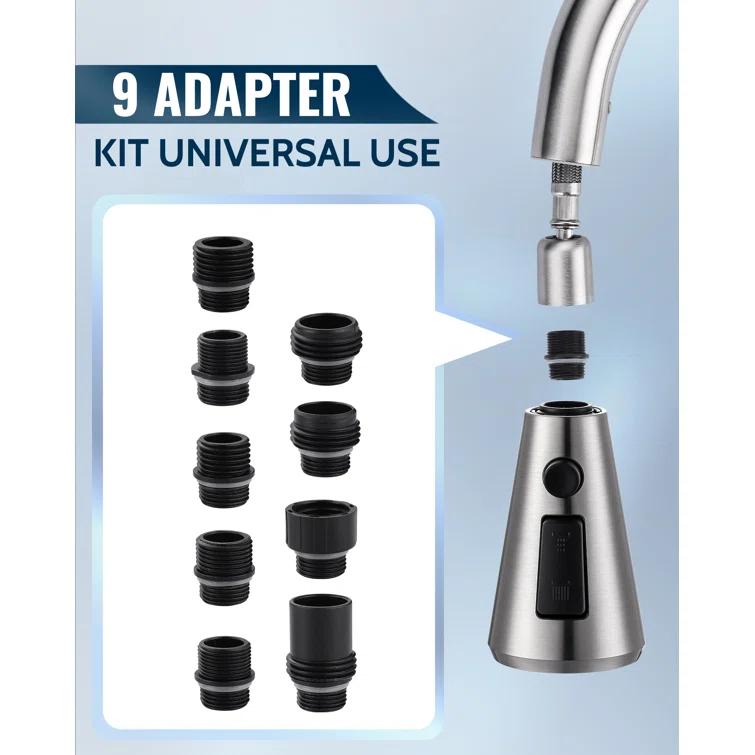 WOWOW 3-Function Sprayer Pull Down Kitchen Faucet Spray Head Replacement With 9-Adapter Kit