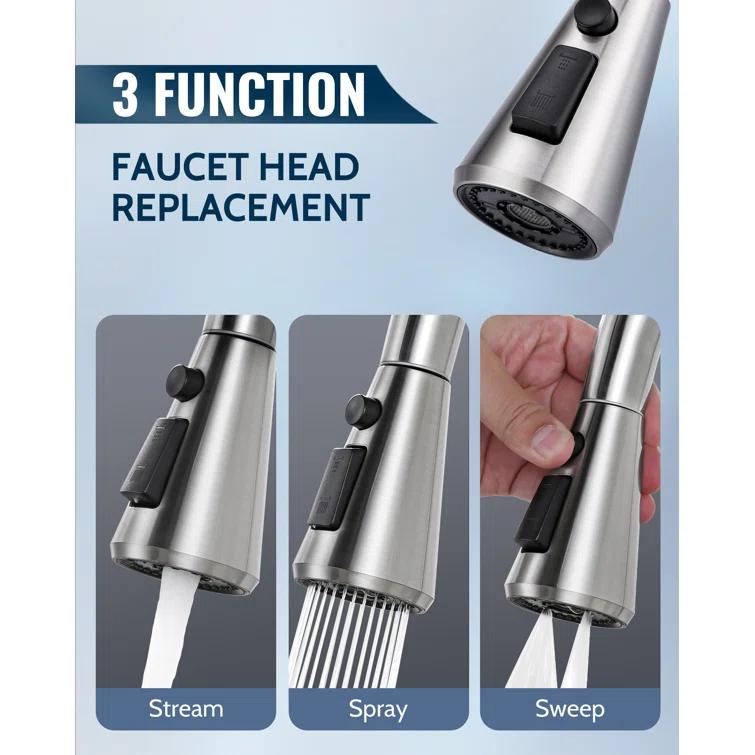 WOWOW 3-Function Sprayer Pull Down Kitchen Faucet Spray Head Replacement With 9-Adapter Kit