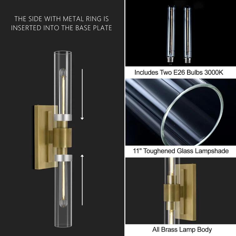 Mailus Wall Sconces, 22.8" Industrial-Chic Dual Glass Cylinder Wall Sconce(Set of 2)