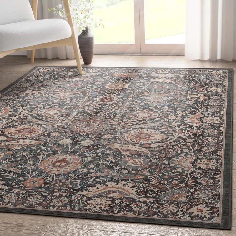Ervin Liana Vintage Oriental Charcoal Gray Flat-Weave Rug