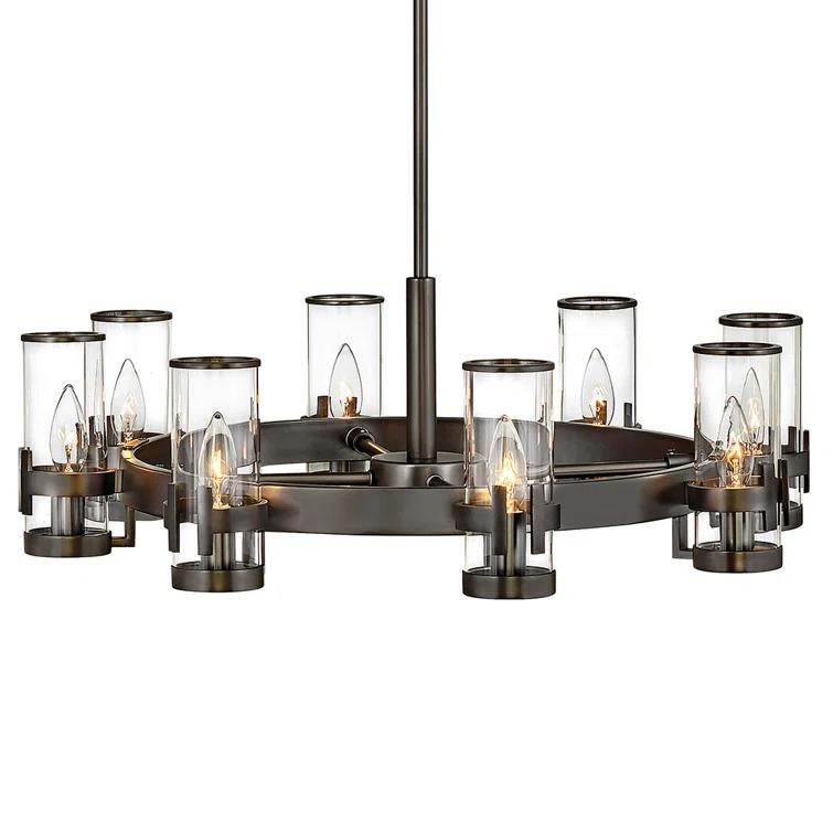 Reeve 8-Light Wagon Wheel Chandelier with Glass Shades