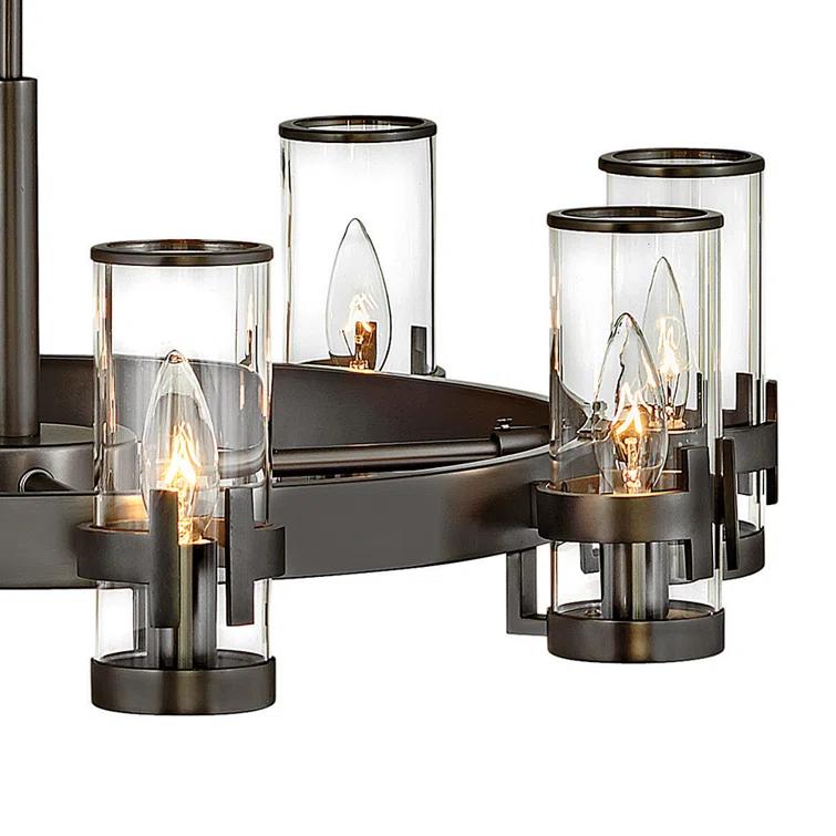 Reeve 8-Light Wagon Wheel Chandelier with Glass Shades