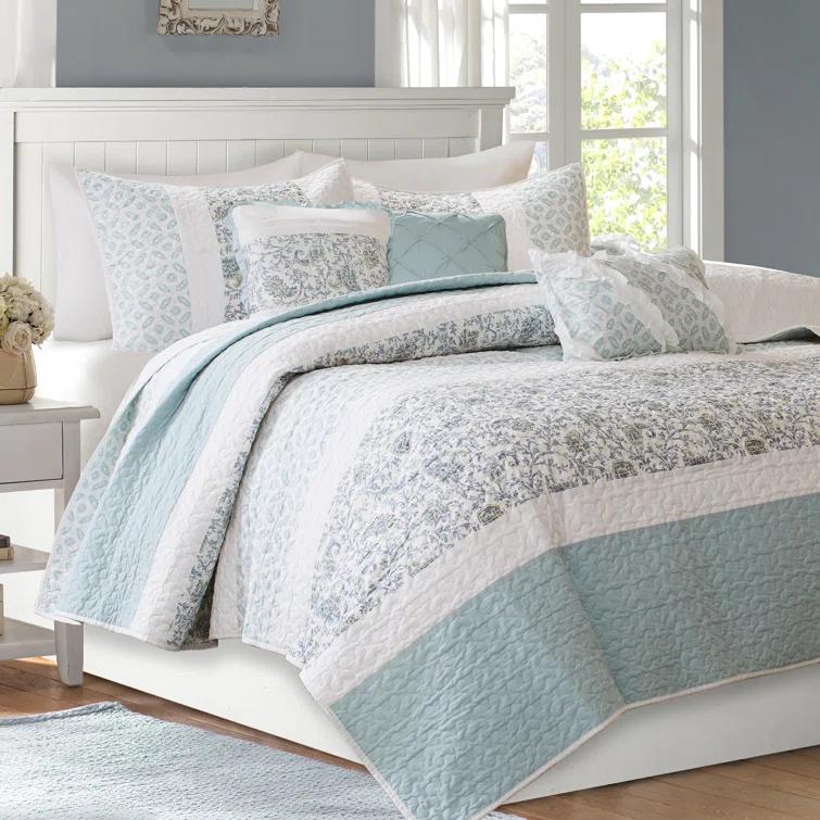 Madison Park Dawn 6 Piece Cotton Percale Quilt Set with Throw Pillows