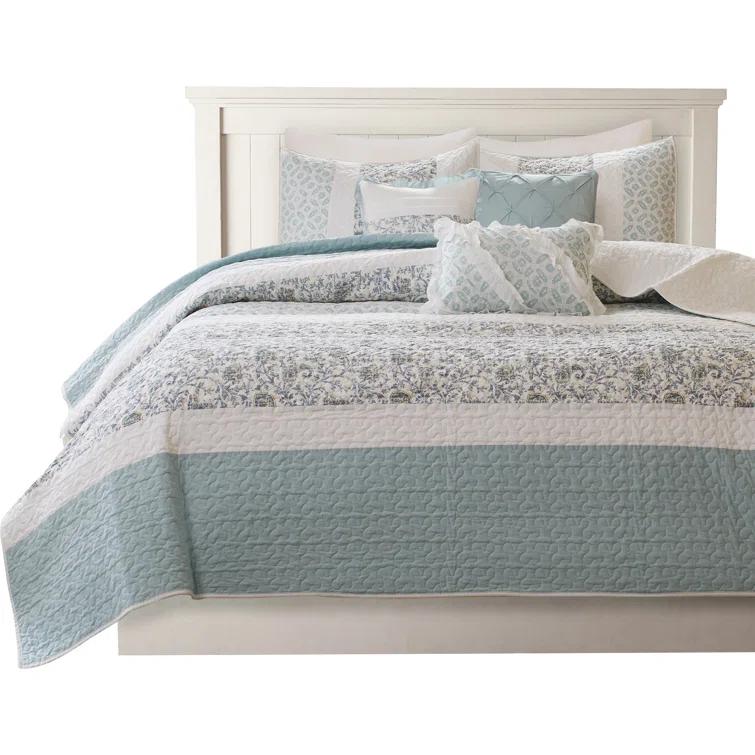 Madison Park Dawn 6 Piece Cotton Percale Quilt Set with Throw Pillows