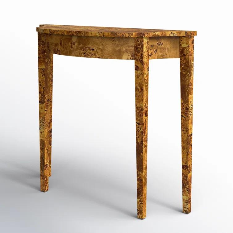 bali & pari Jihan Real Burl Wood Half Moon Large Console Table Light Mappa Burl