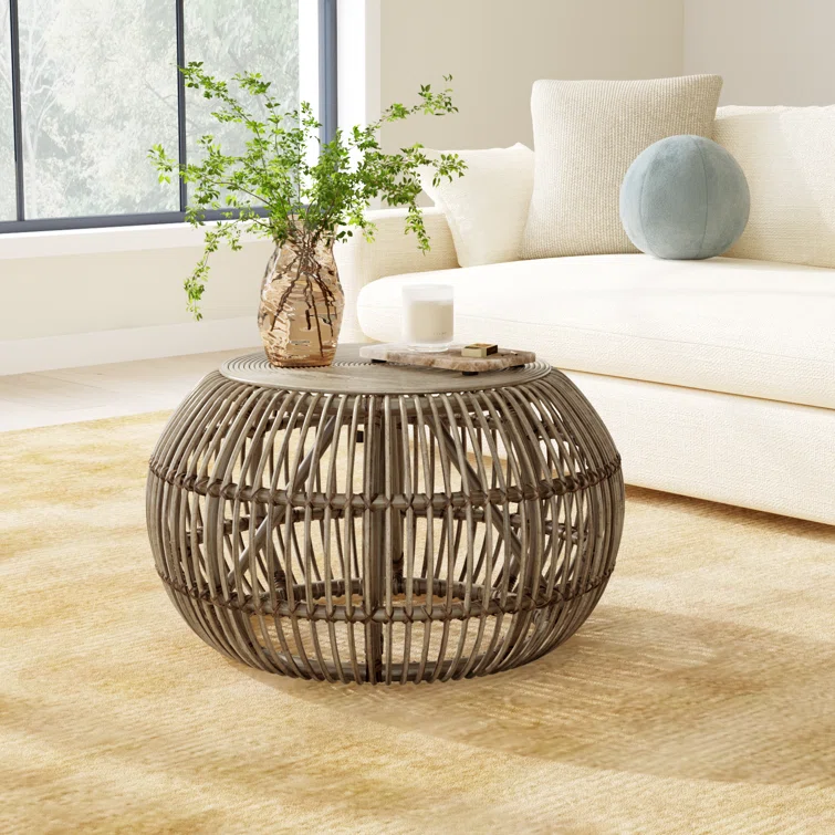 Curry Rattan Drum Coffee Table