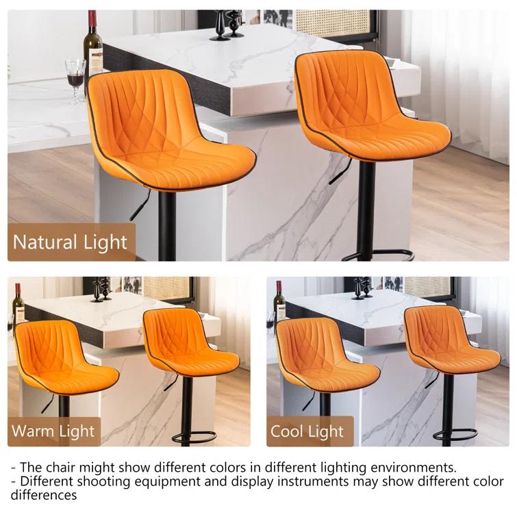 Zager Swivel Adjustable Height Bar Stools, Leather Upholstered Counter Stools, Modern Pub Stool