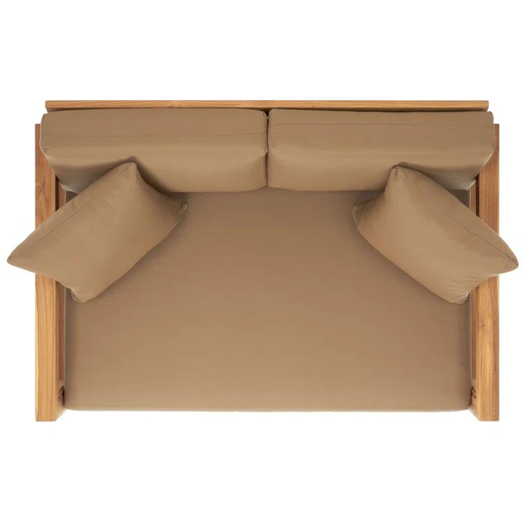 SAFAVIEH OUTDOOR COUTURE Montford 2-Seat Bench Natural Teak / Beige