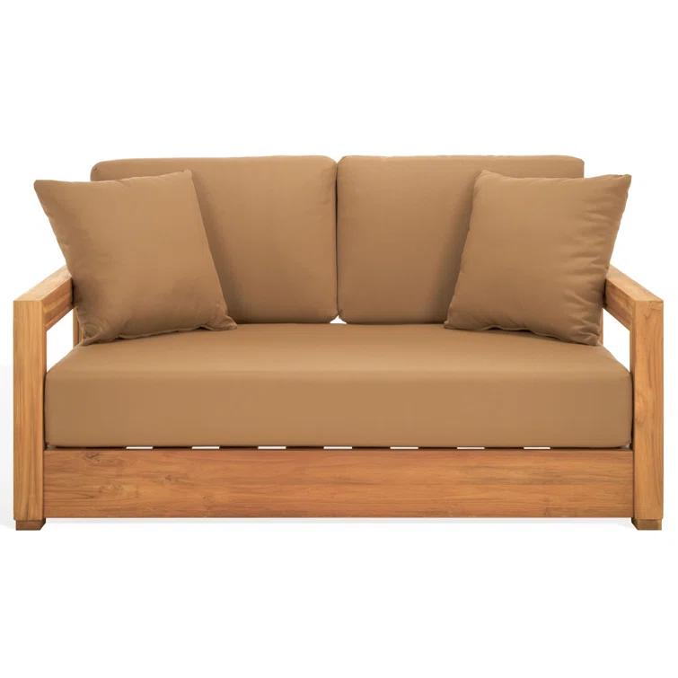 SAFAVIEH OUTDOOR COUTURE Montford 2-Seat Bench Natural Teak / Beige