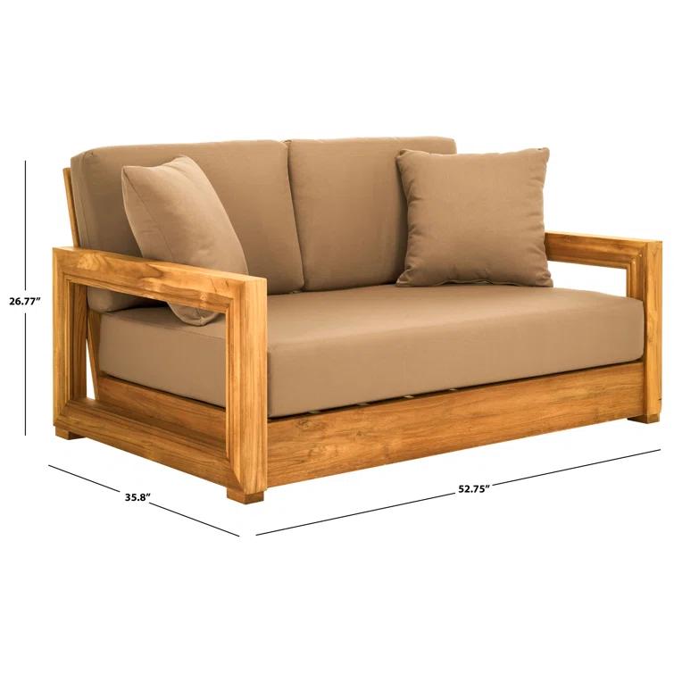 SAFAVIEH OUTDOOR COUTURE Montford 2-Seat Bench Natural Teak / Beige
