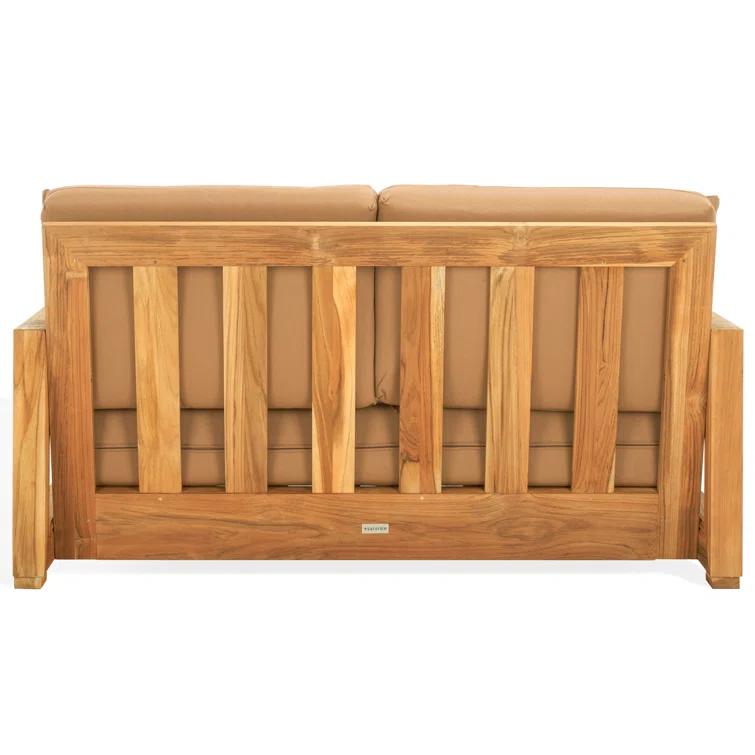SAFAVIEH OUTDOOR COUTURE Montford 2-Seat Bench Natural Teak / Beige