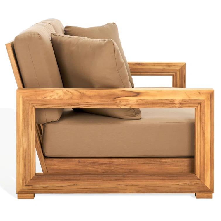 SAFAVIEH OUTDOOR COUTURE Montford 2-Seat Bench Natural Teak / Beige