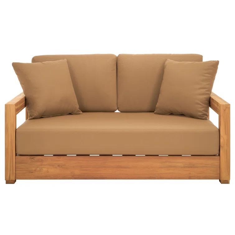 SAFAVIEH OUTDOOR COUTURE Montford 2-Seat Bench Natural Teak / Beige
