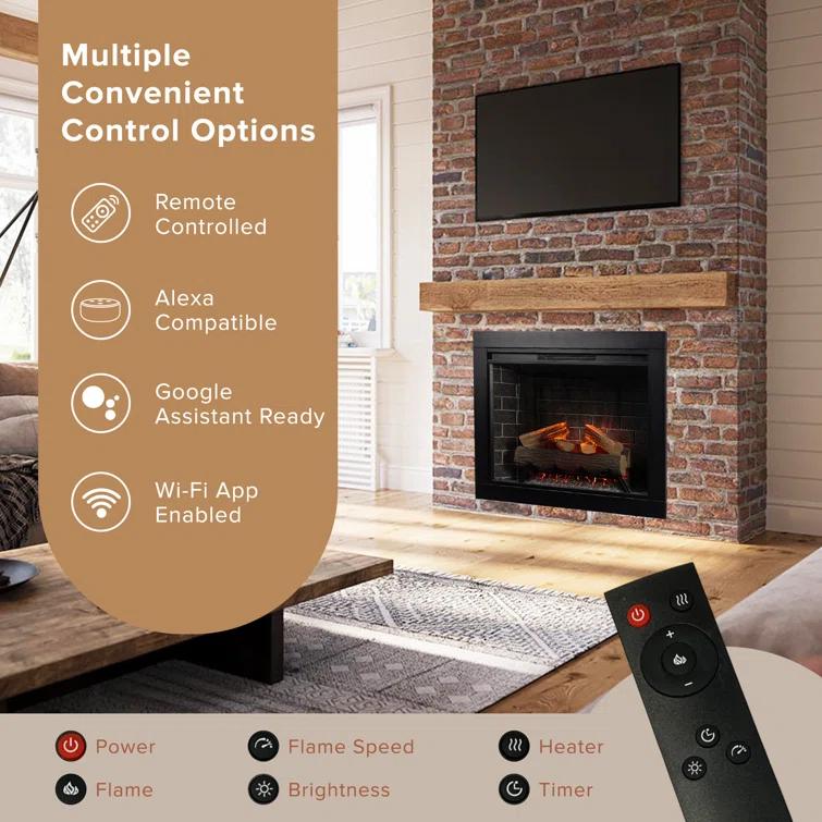 Uptown 33" Infrared Electric Fireplace Insert Heater with Trim Kit, Compatible with Alexa & Google, Remote Control