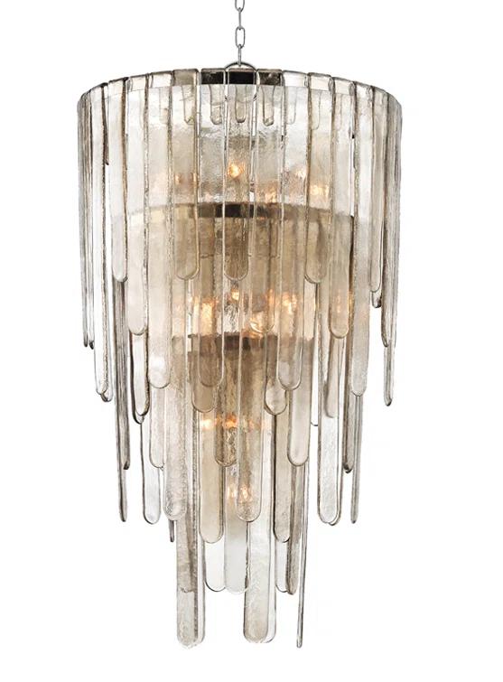 Champagne Glass and Polished Nickel 16-Light Indoor Chandelier