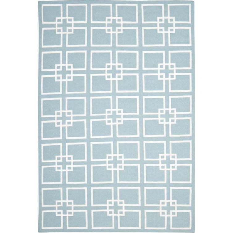 Martha Stewart Flat Weave Wool/Silk/Cotton Geometric Rug in Geyser Blue