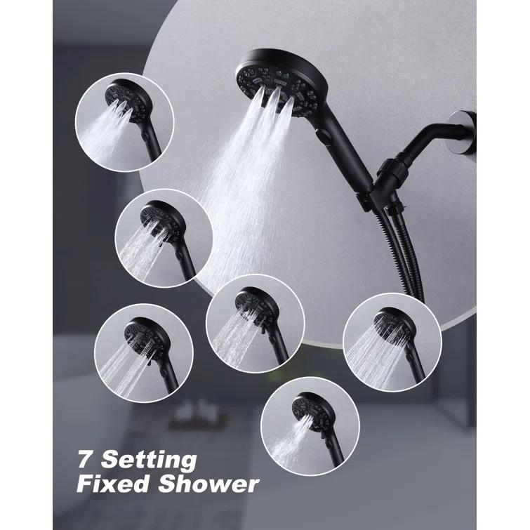 Single Handle 7-Spray Tub & Shower Faucet Set 1.8 GPM Handheld Shower With Brass Rough-In Valve