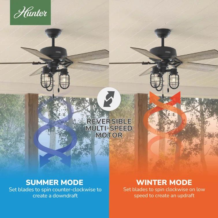 52" Starklake 5 - Blade Outdoor Standard Ceiling Fan with Pull Chain and Light Kit Included