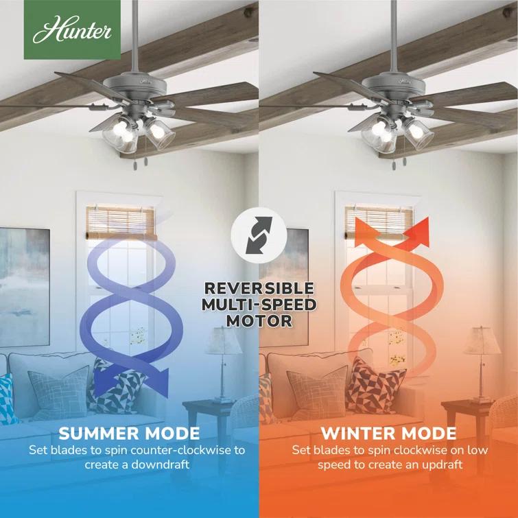 52" Crestfield 5 - Blade Modern Farmhouse Indoor Ceiling Fan with Light and Pull Chains