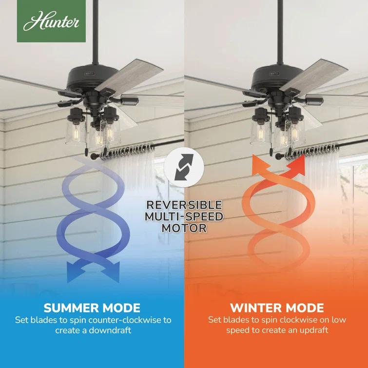 52" Hartland 5 - Blade Standard Ceiling Fan with Pull Chain and Light Kit Included