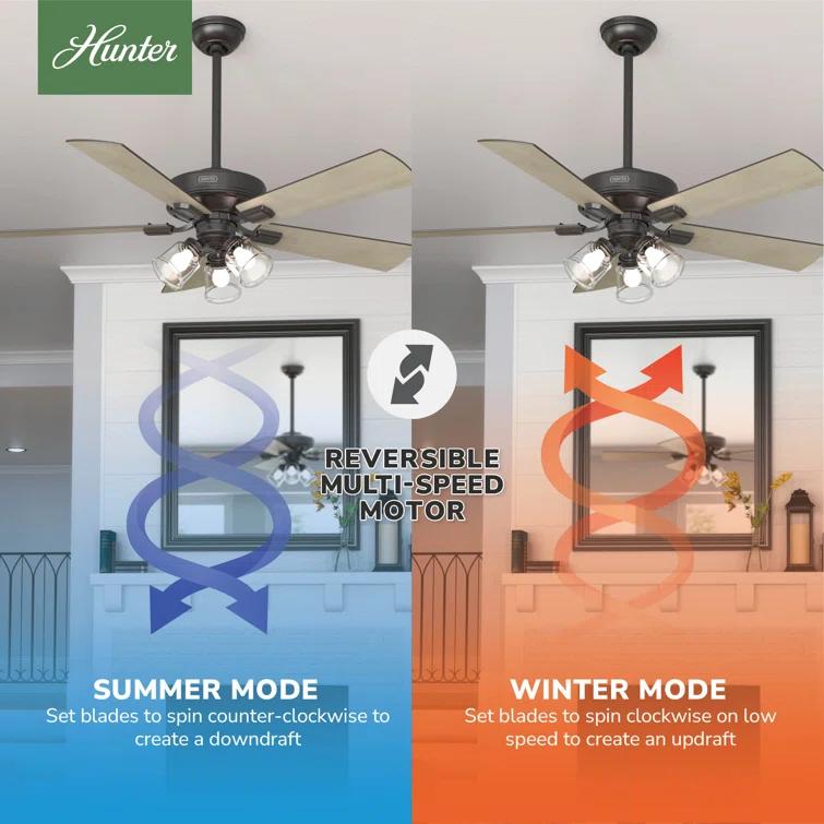 Crestfield 52" 5 - Blade Standard Ceiling Fan with Lights and Remote