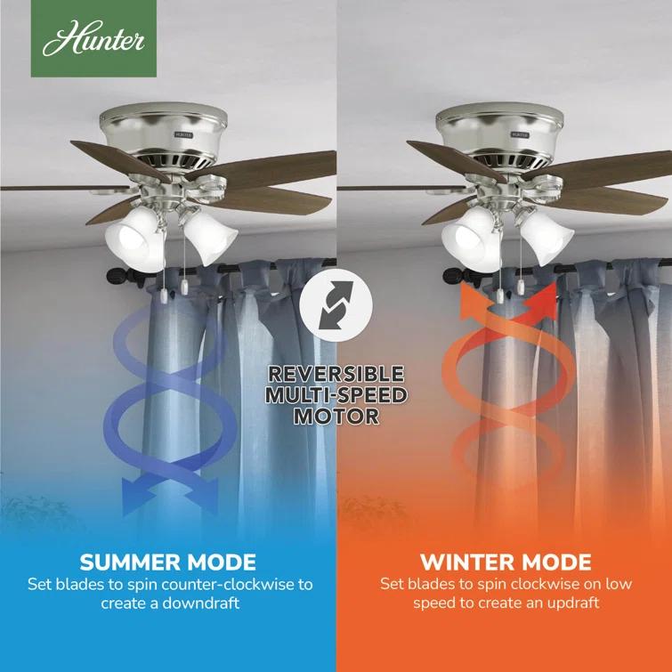 42" Builder Low Profile 5 - Blade Flush Mount Ceiling Fan with Pull Chain and Light Kit Included