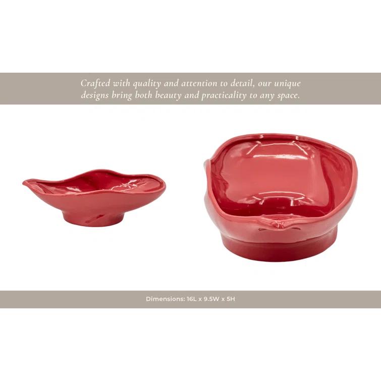 Handcrafted Red Ceramic Decorative Bowl
