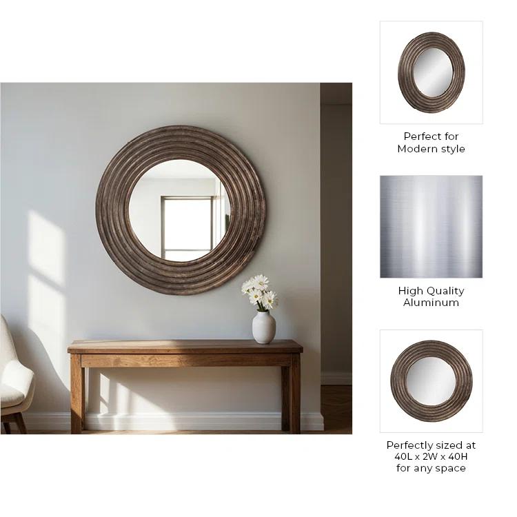 Round Bronze Metal Wall Mirror 40"