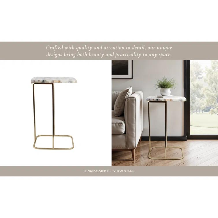 Sagebrook Home 24X15" Agate Top C-Table, White/Gold