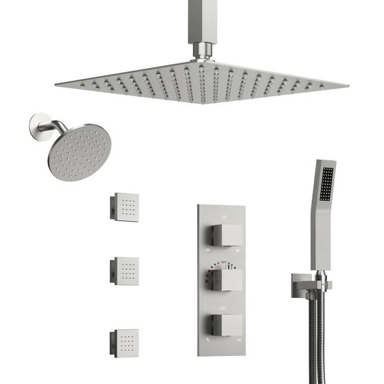 Thermostatic Shower Faucet System,12" & 6" Dual Shower Head with Rough-In Valve