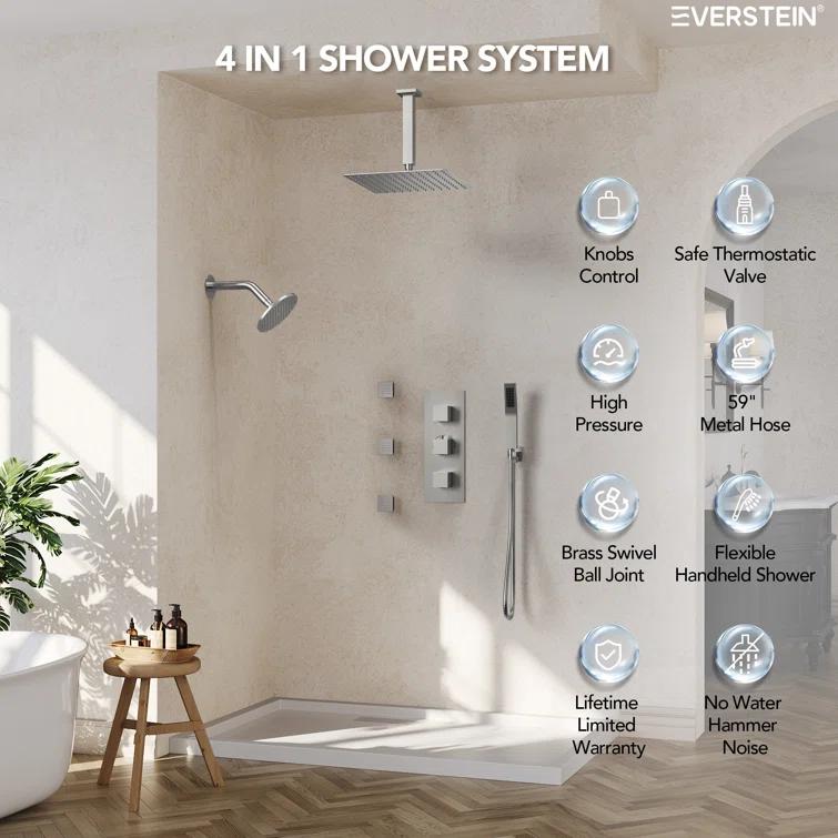 Thermostatic Shower Faucet System,12" & 6" Dual Shower Head with Rough-In Valve