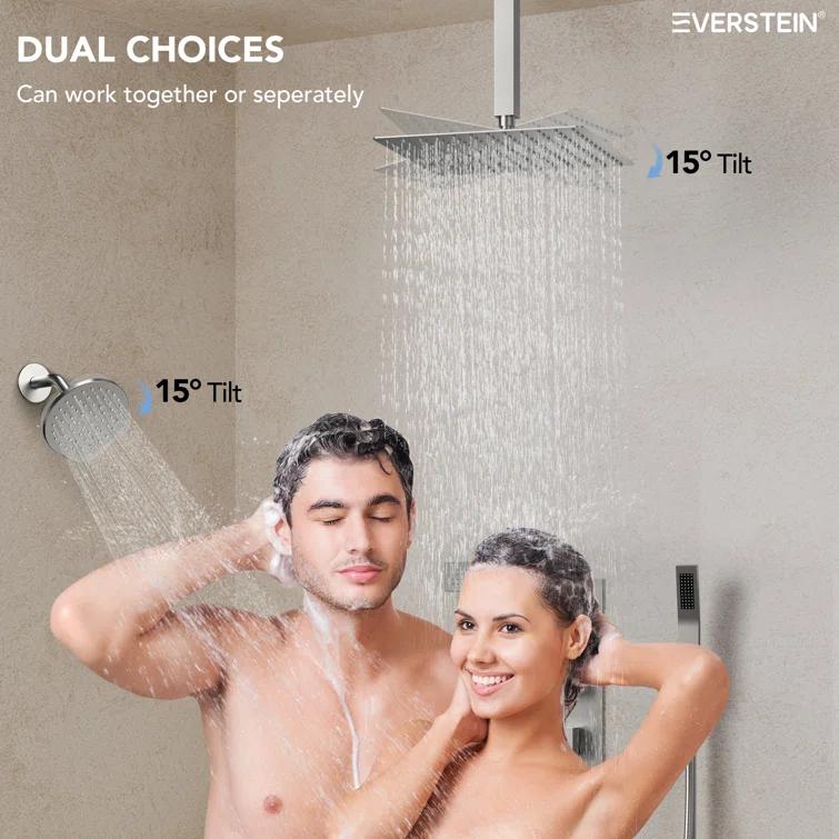 Thermostatic Shower Faucet System,12" & 6" Dual Shower Head with Rough-In Valve