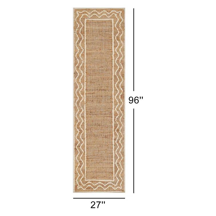 Natural Beige and White Wool Jute Runner Rug
