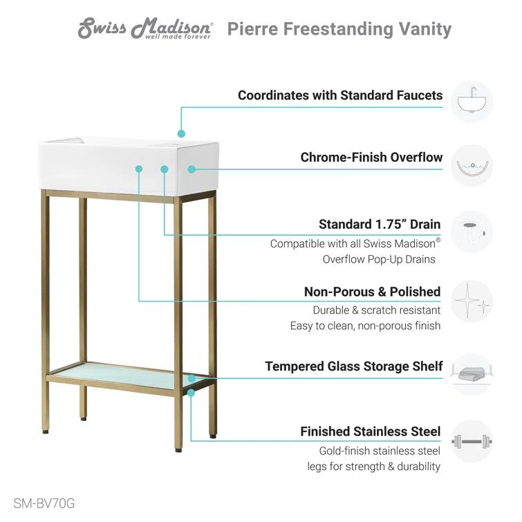 Pierre 19.5 Single, Freestanding, Open Shelf, Frame Bathroom Vanity