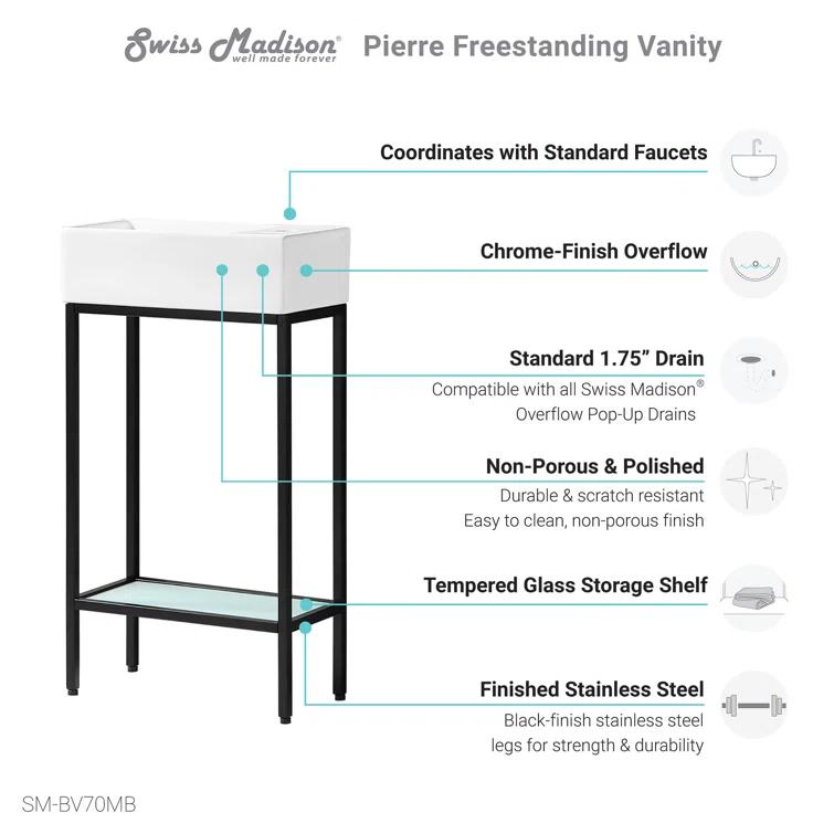 Pierre 19.5 Single, Freestanding, Open Shelf, Frame Bathroom Vanity