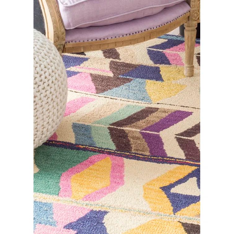 Leiarna Geometric Wool Runner Rug for Living Room Bedroom Dining Room Entryway Hallway Kitchen, Multicolor/Black