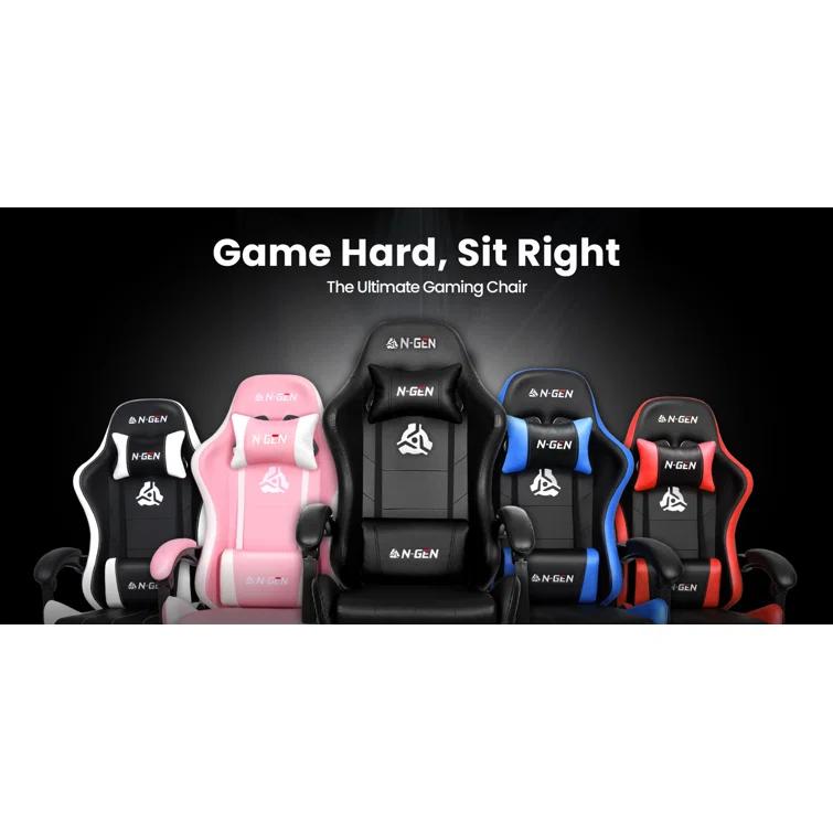 N-GEN Adjustable Ergonomic Faux Leather Swiveling PC & Racing Game Office Desk Chair with Flip-Up Arms