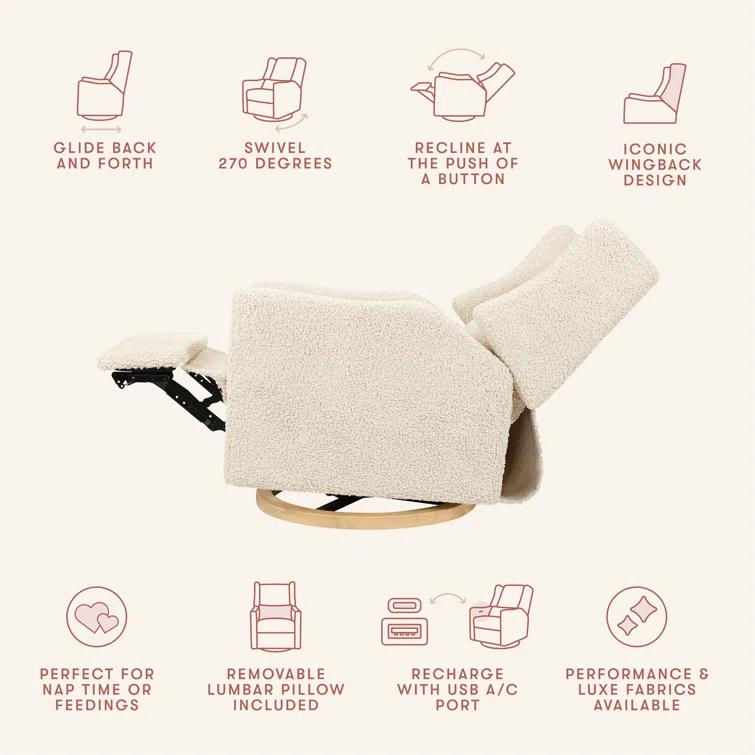 Babyletto Kiwi Almond Teddy Loop Nursery Power Glider Recliner Chair with Light Wood Base