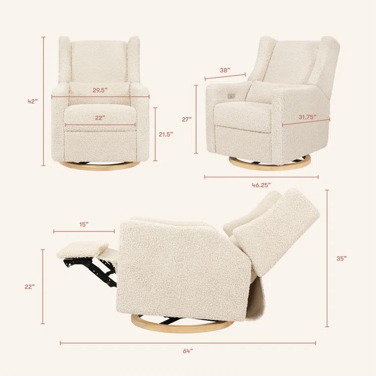 Babyletto Kiwi Almond Teddy Loop Nursery Power Glider Recliner Chair with Light Wood Base
