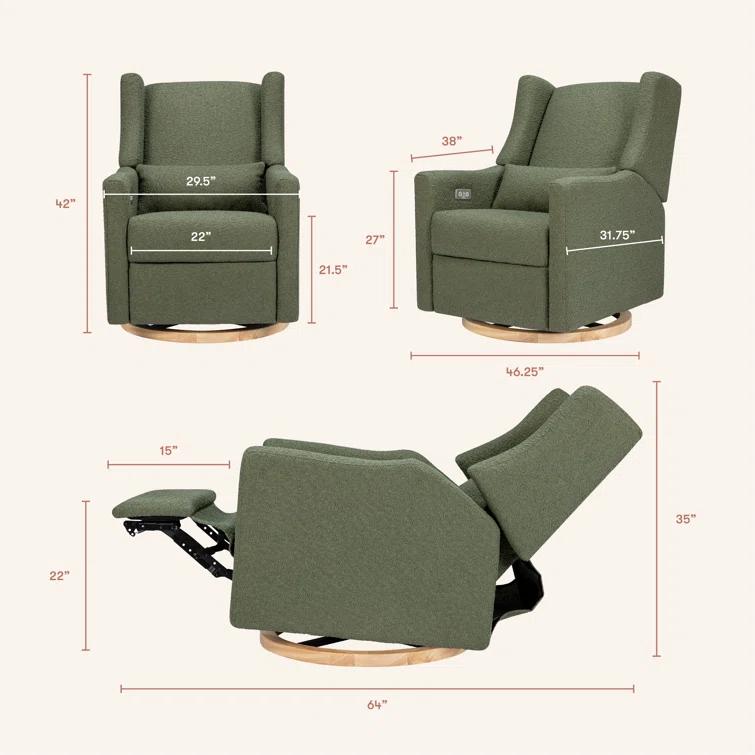 Babyletto Kiwi Olive Green Boucle Nursery Power Glider Recliner Chair with Light Wood Base