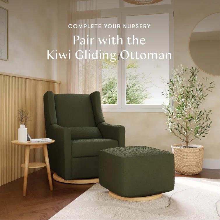 Babyletto Kiwi Olive Green Boucle Nursery Power Glider Recliner Chair with Light Wood Base