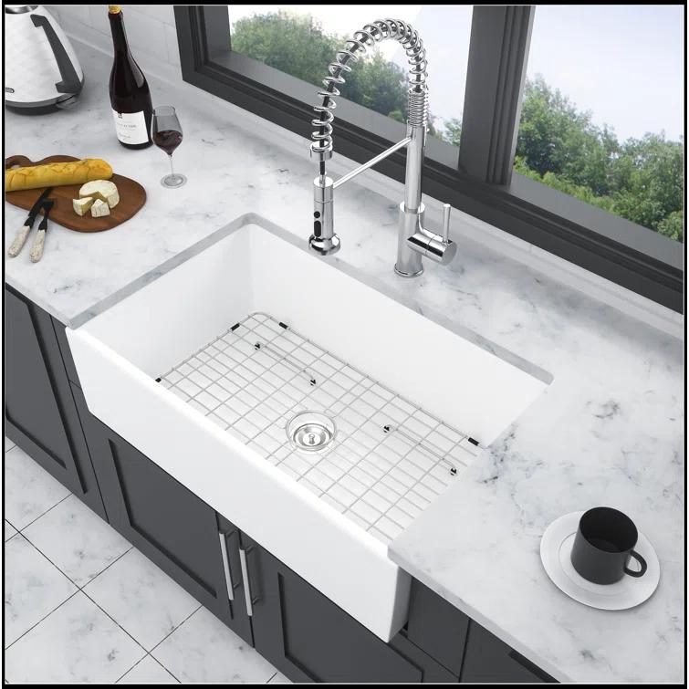 White Farmhouse Sink - 36 Inch White Ceramic Single Bowl Farm Kitchen Sink