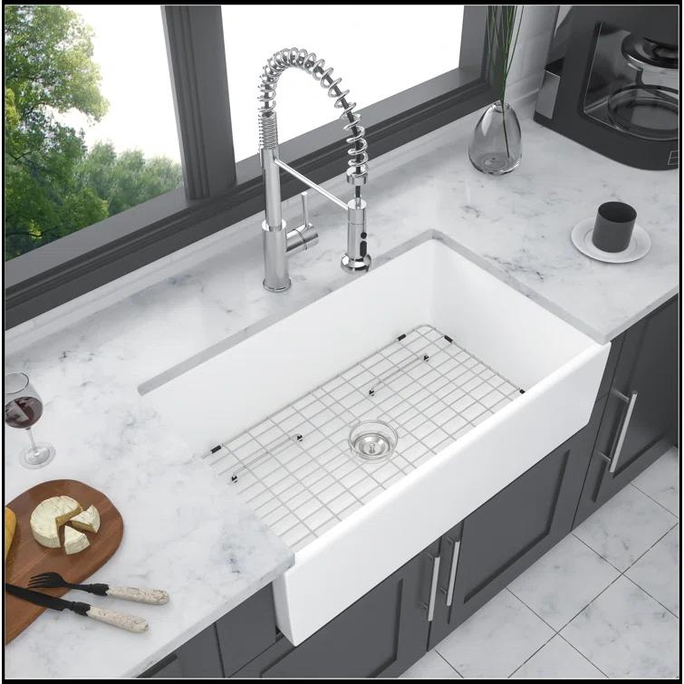 White Farmhouse Sink - 36 Inch White Ceramic Single Bowl Farm Kitchen Sink